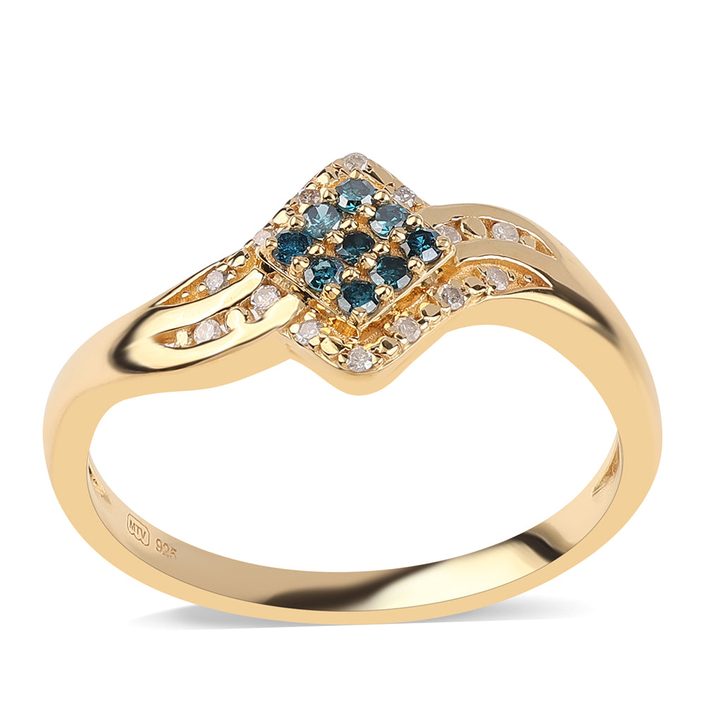 Goldplattierter Silberring mit blauem Diamant und weißem Diamant