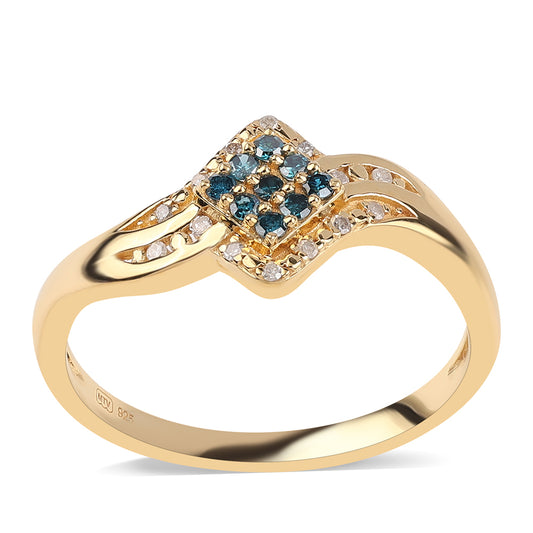 Goldplattierter Silberring mit blauem Diamant und weißem Diamant
