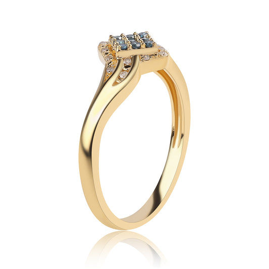 Goldplattierter Silberring mit blauem Diamant und weißem Diamant