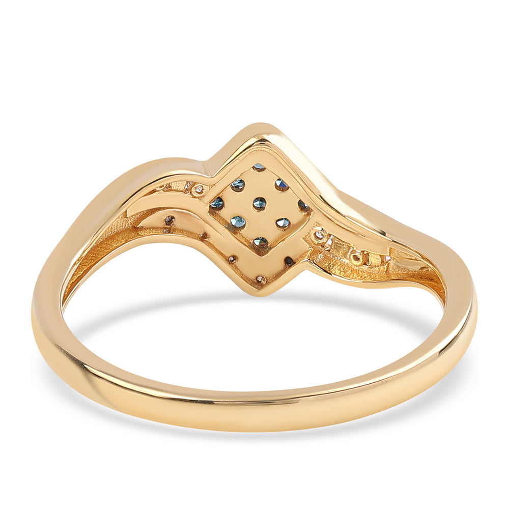 Goldplattierter Silberring mit blauem Diamant und weißem Diamant 3 