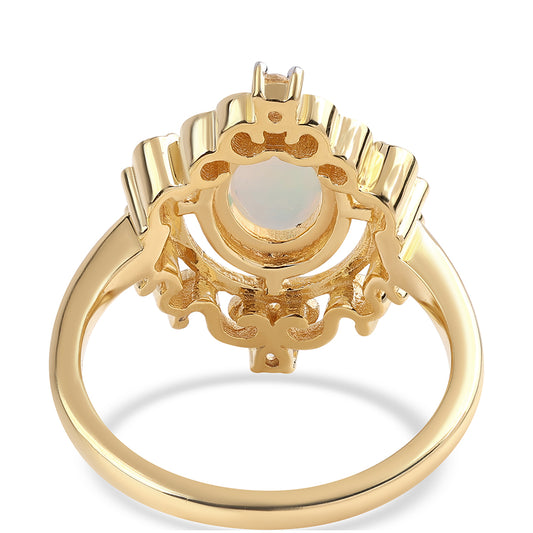 Goldplattierter Silberring mit äthiopischem Opal aus Lega Dembi und weißem Topas
