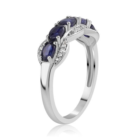 Silberring mit australischem blauem Saphir und weißem Topas