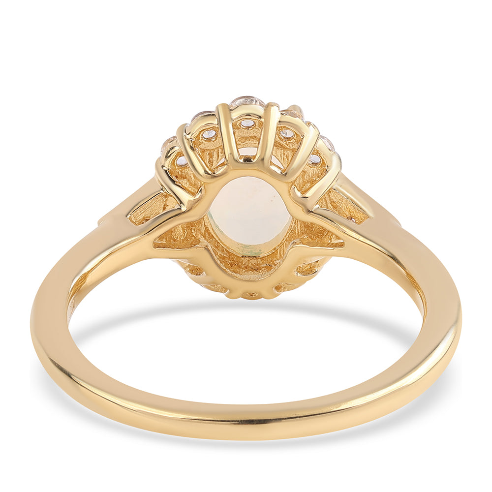 Goldplattierter Silberring mit äthiopischem Opal aus Lega Dembi und weißem Topas