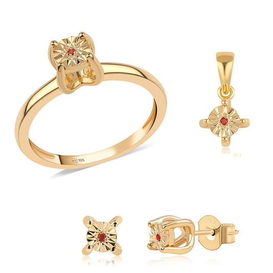 schmuckgarnitur aus Goldplattierte Silber mit rotem Diamant