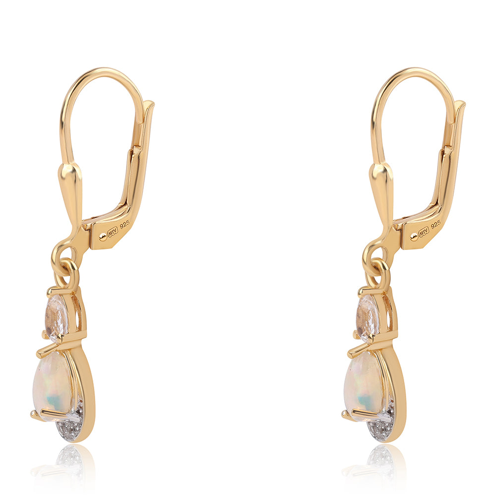 Goldplattierte Silberohrringe mit äthiopischem Opal aus Lega Dembi und weißem Topas 2 