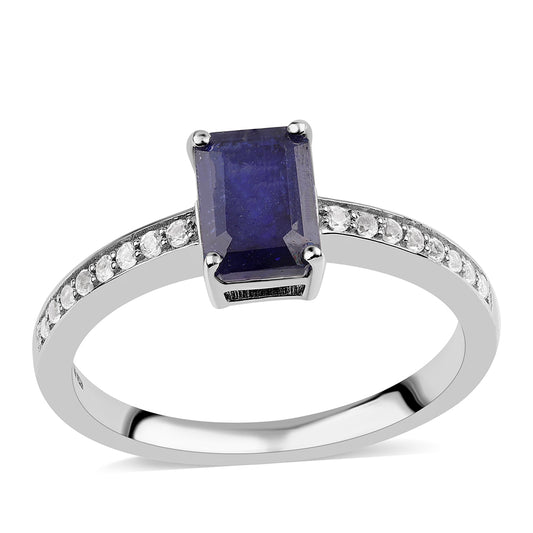 Silberring mit australischem blauem Saphir und weißem Topas