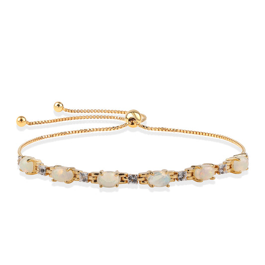 Goldplattiertes Silberarmband mit äthiopischem Opal aus Lega Dembi und weißem Topas