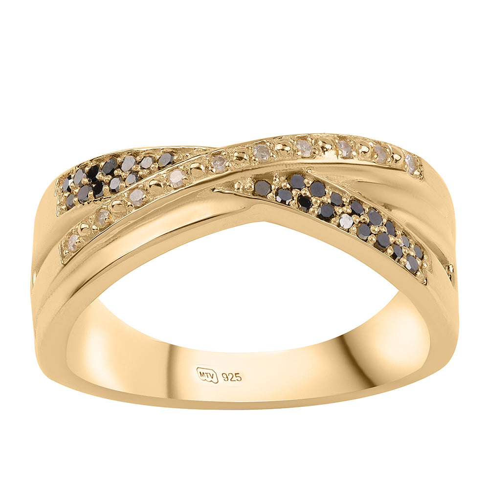 Goldplattierter Silberring mit schwarzem Diamant und weißem Diamant 1 