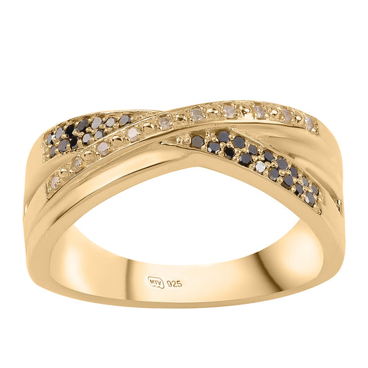 Goldplattierter Silberring mit schwarzem Diamant und weißem Diamant