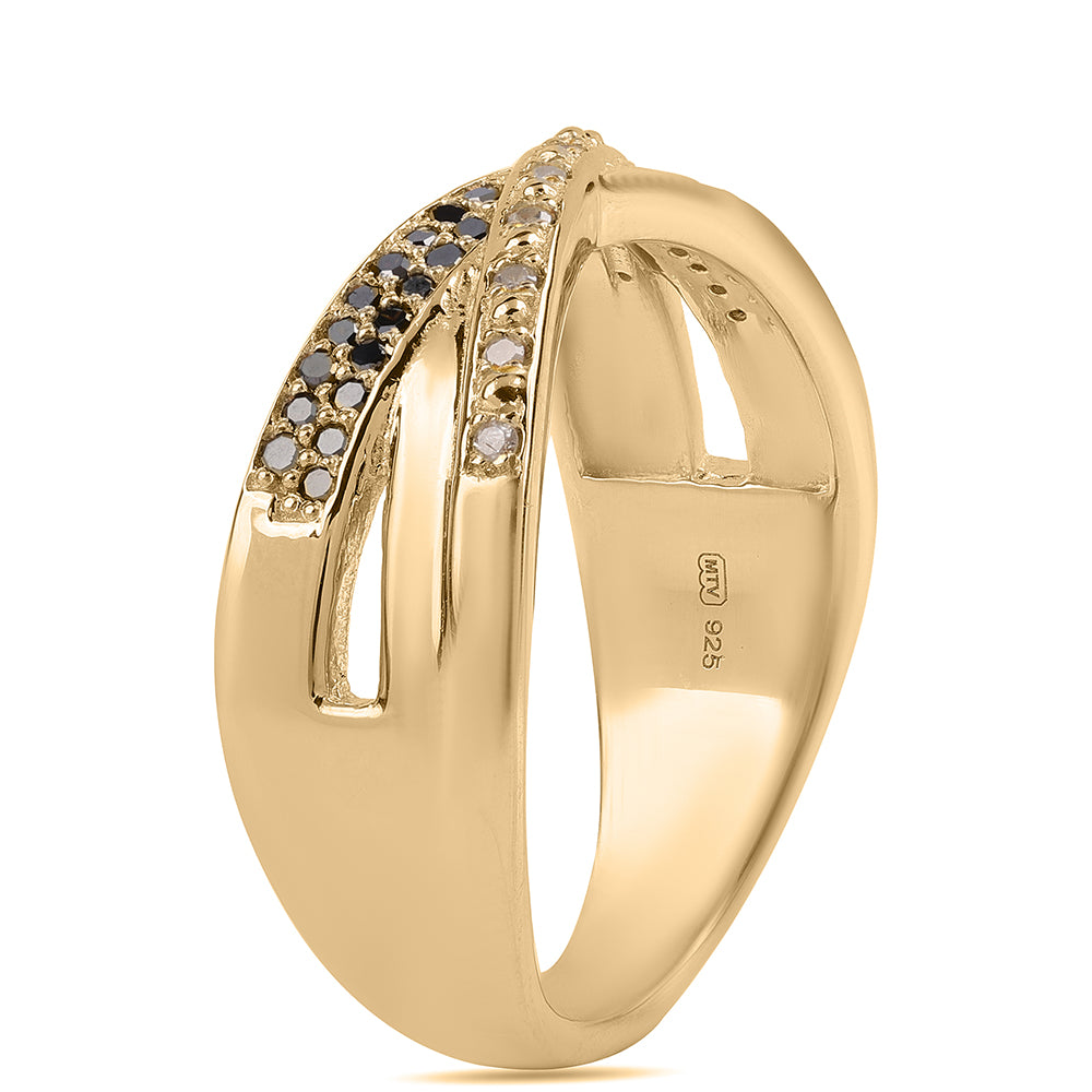 Goldplattierter Silberring mit schwarzem Diamant und weißem Diamant 3 