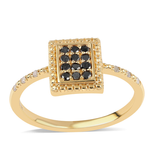 Goldplattierter Silberring mit schwarzem Diamant und weißem Diamant