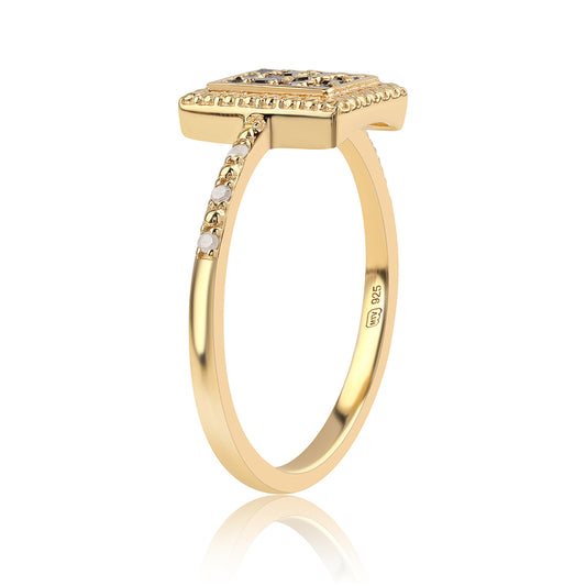 Goldplattierter Silberring mit schwarzem Diamant und weißem Diamant