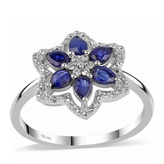 Silberring mit australischem blauem Saphir und weißem Topas