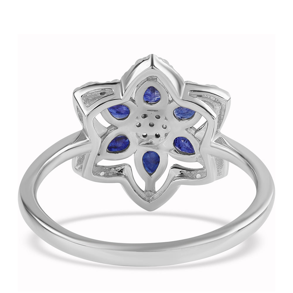 Silberring mit australischem blauem Saphir und weißem Topas