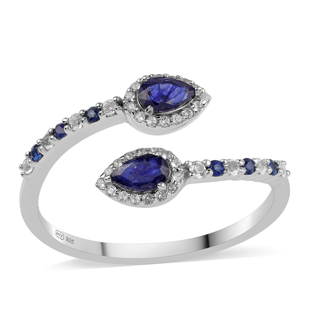 Silberring mit australischem blauem Saphir und weißem Topas 1 