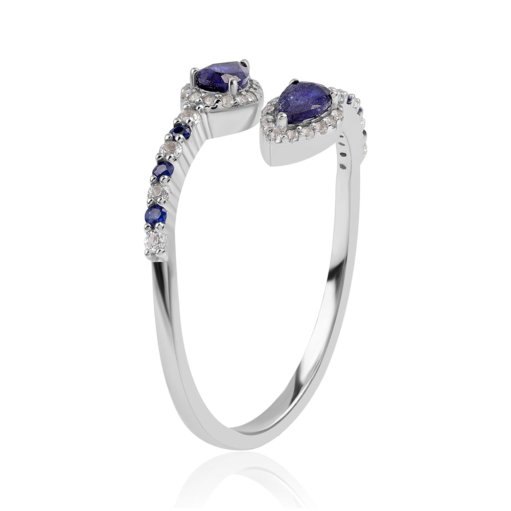 Silberring mit australischem blauem Saphir und weißem Topas