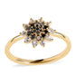 Goldplattierter Silberring mit schwarzem Diamant und weißem Topas
