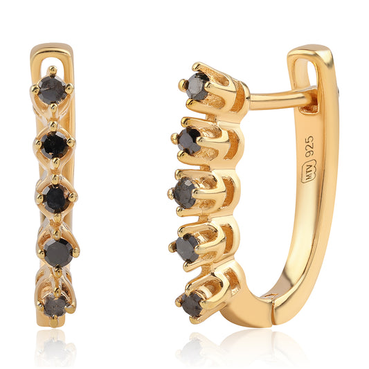 Goldplattierte Silberohrringe mit schwarzem Diamant