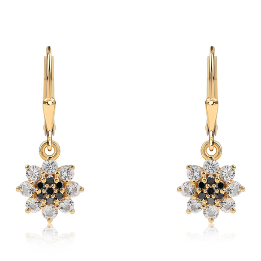 Goldplattierte Silberohrringe mit schwarzem Diamant und weißem Topas