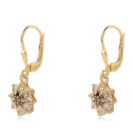Goldplattierte Silberohrringe mit schwarzem Diamant und weißem Topas