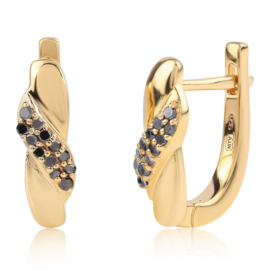 Goldplattierte Silberohrringe mit schwarzem Diamant