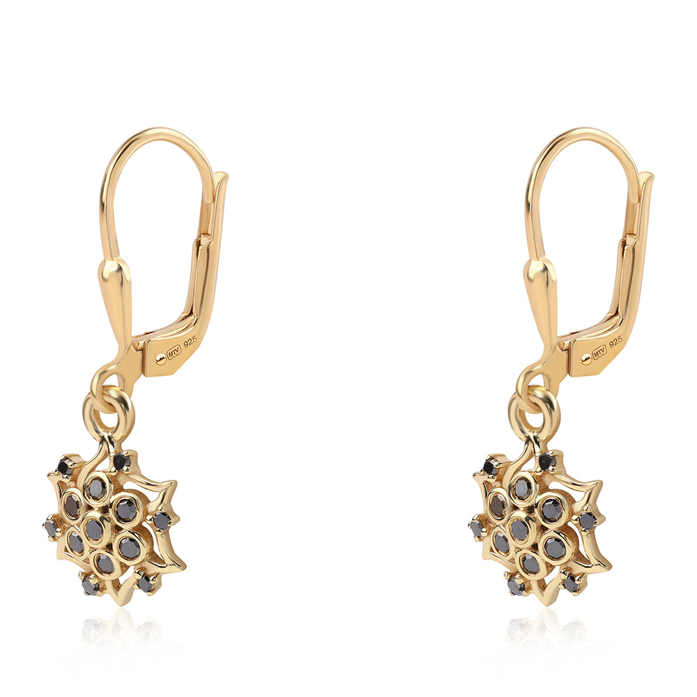 Goldplattierte Silberohrringe mit schwarzem Diamant 1 