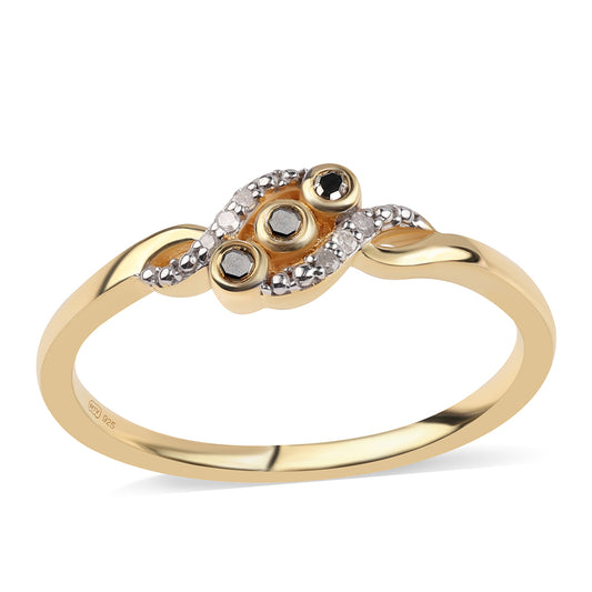 Goldplattierter Silberring mit schwarzem Diamant
