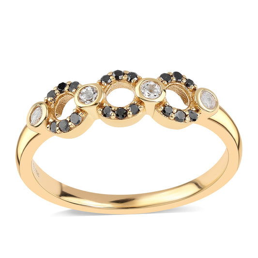Goldplattierter Silberring mit schwarzem Diamant und weißem Topas