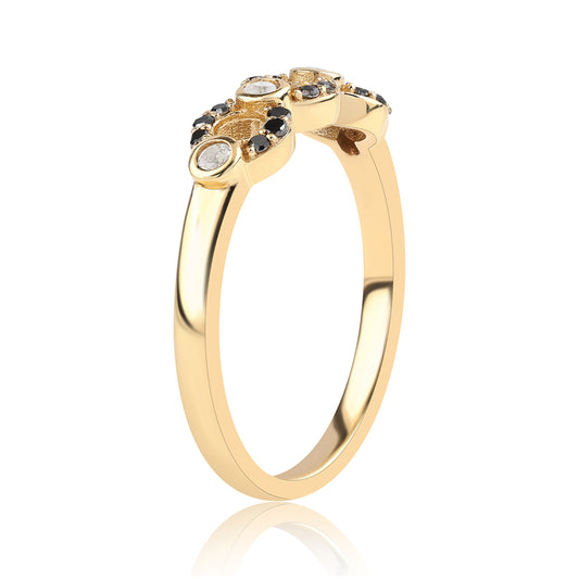 Goldplattierter Silberring mit schwarzem Diamant und weißem Topas