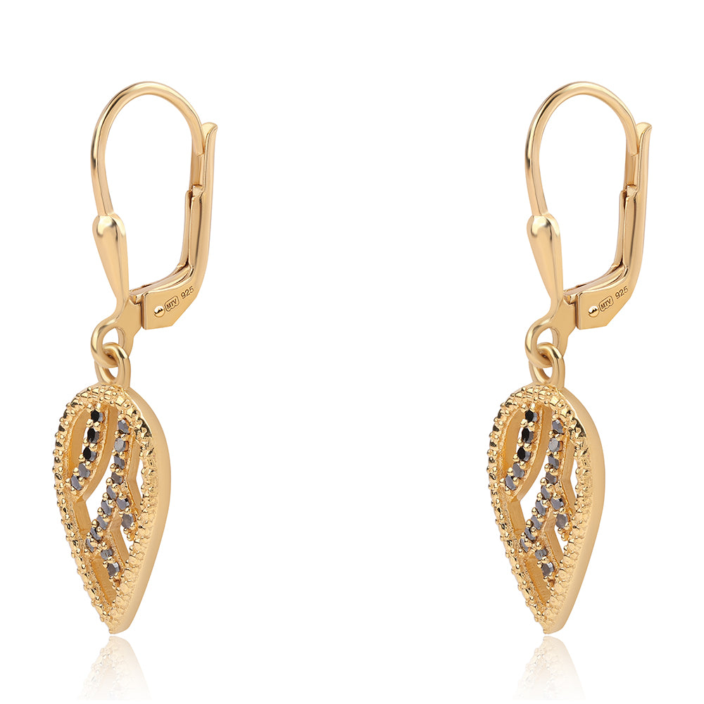 Goldplattierte Silberohrringe mit schwarzem Diamant 2 