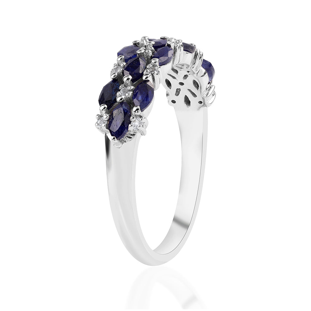 Silberring mit australischem blauem Saphir und weißem Topas
