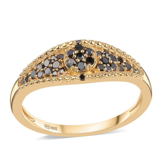 Goldplattierter Silberring mit schwarzem Diamant