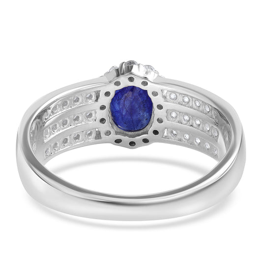 Silberring mit australischem blauem Saphir und weißem Topas