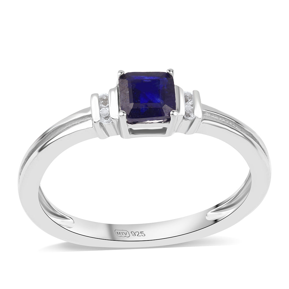 Silberring mit australischem blauem Saphir und weißem Topas