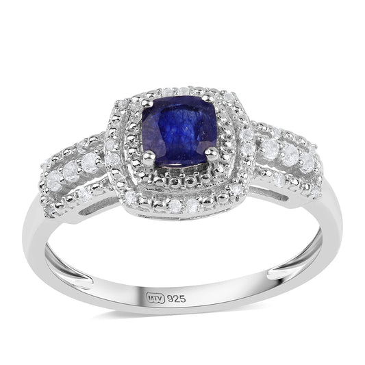 Silberring mit australischem blauem Saphir und weißem Topas