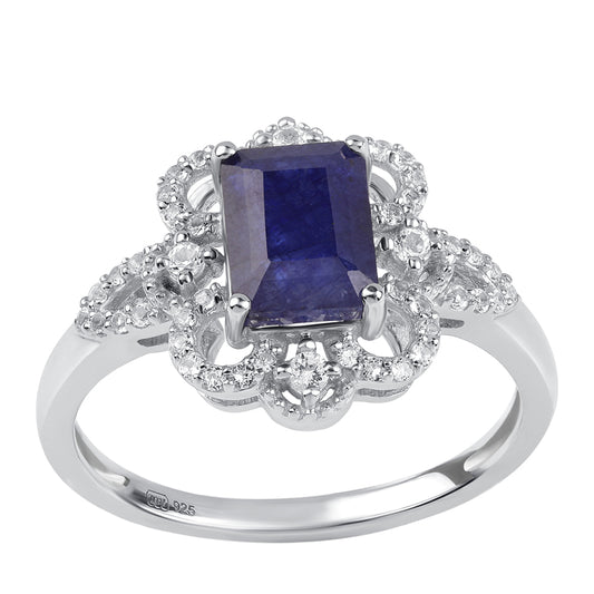 Silberring mit australischem blauem Saphir und weißem Topas
