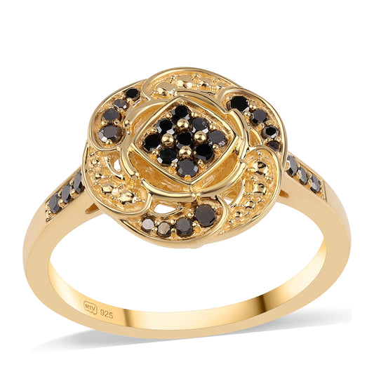 Goldplattierter Silberring mit schwarzem Diamant