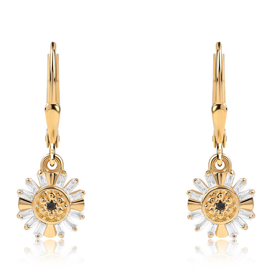 Goldplattierte Silberohrringe mit schwarzem Diamant und weißem Topas