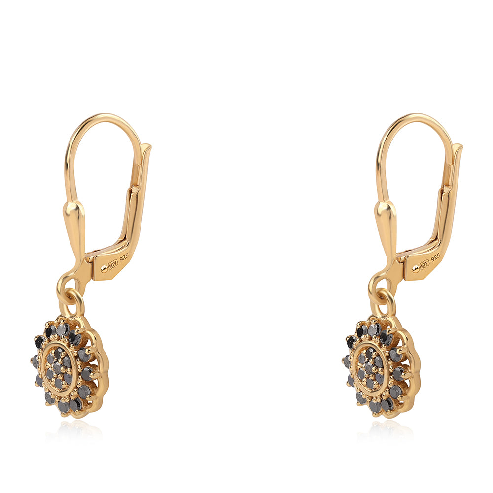 Goldplattierte Silberohrringe mit schwarzem Diamant 1 