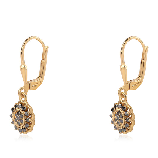 Goldplattierte Silberohrringe mit schwarzem Diamant