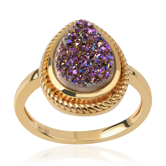 Goldplattierter Silberring mit lila Druse