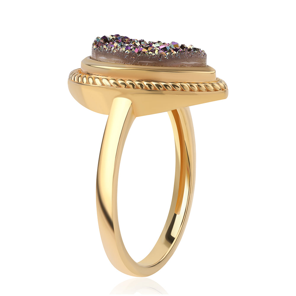 Goldplattierter Silberring mit lila Druse