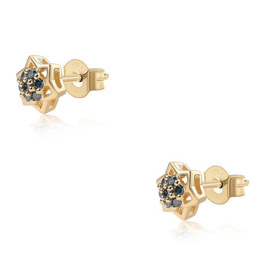 Goldplattierte Silberohrringe mit blauem Diamant