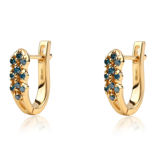 Goldplattierte Silberohrringe mit blauem Diamant