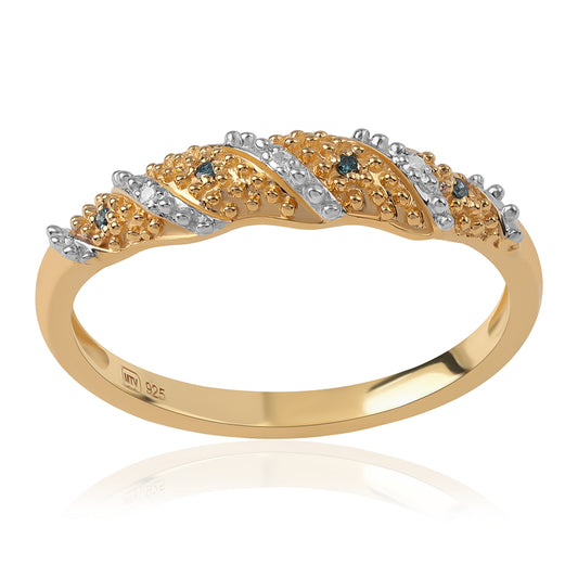 Goldplattierter Silberring mit blauem Diamant und weißem Diamant