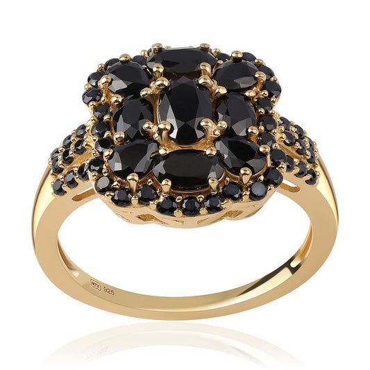Goldplattierter Silberring mit schwarzem Spinell