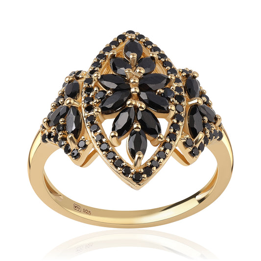 Goldplattierter Silberring mit schwarzem Spinell