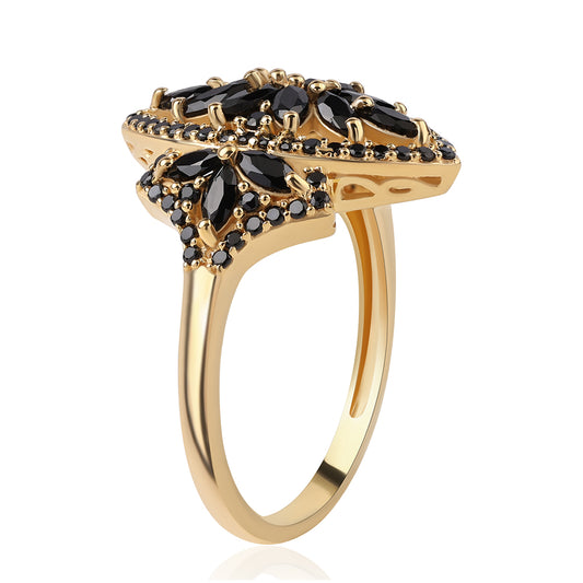 Goldplattierter Silberring mit schwarzem Spinell