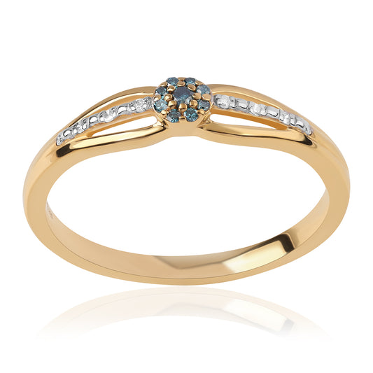 Goldplattierter Silberring mit blauem Diamant