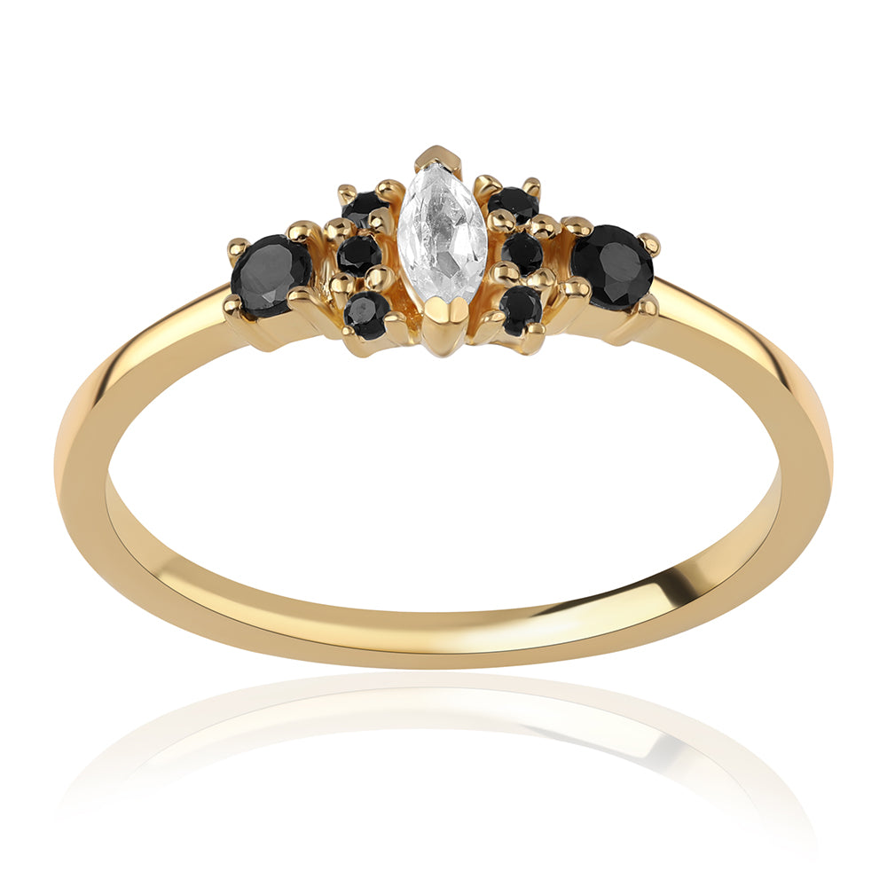 Goldplattierter Silberring mit schwarzem Spinell und weißem Topas 1 